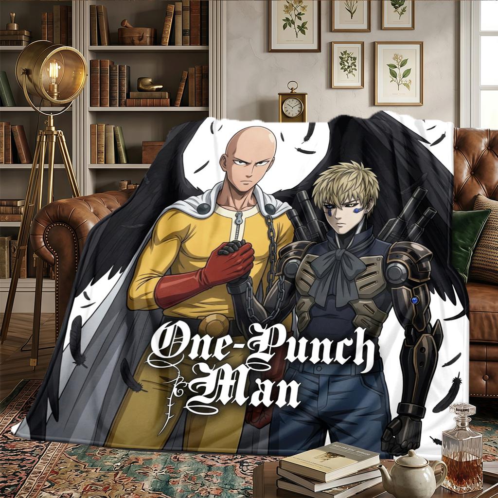 One-Punch Man Warm Comfortable Printed Flannel Blanket, For Bedrooms, Sofas, Beds, Chairs, Picnics, Travel -HE40