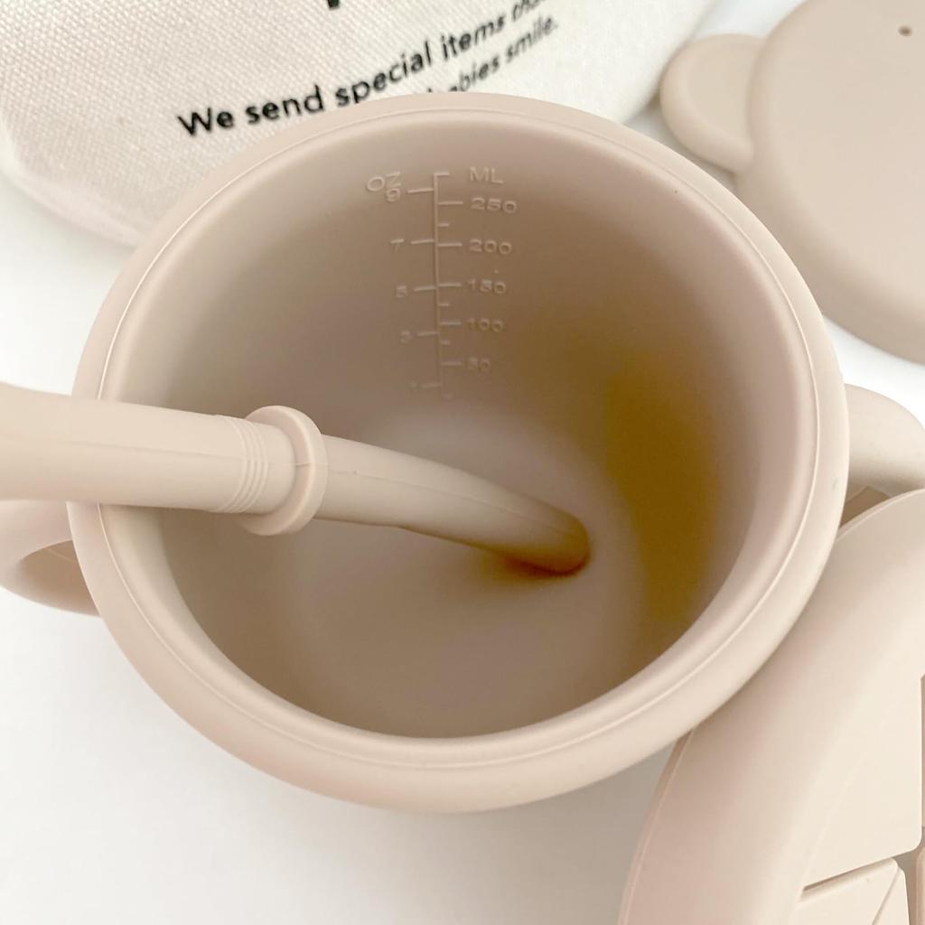 Fika Silicone Mug Bear Meets Food Hygiene Supervised by a Nursery - 4-way Set, 300ml, Standards, Beige/Pouch Included, Kobe-based Teacher/Mom