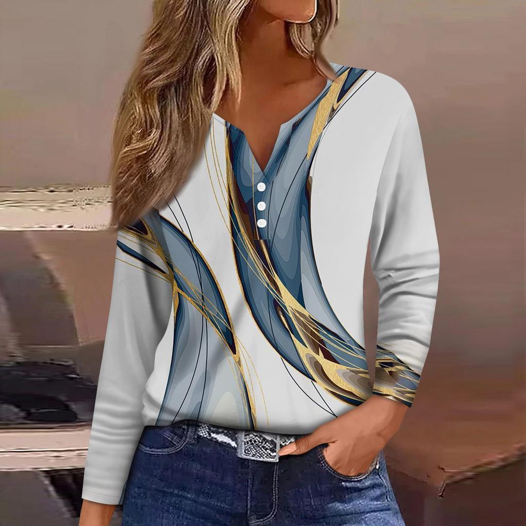 Women's T Shirt Tee Button Floral Print Long Sleeve Daily Weekend Fashion Basic V-Neck Regular Top