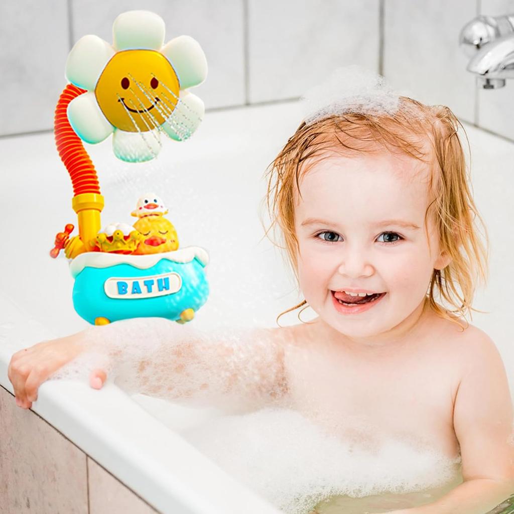 Baby bath toys toddler bath shower bathtub toys with sunflower shower 3 water spray heads baby bathtub toys