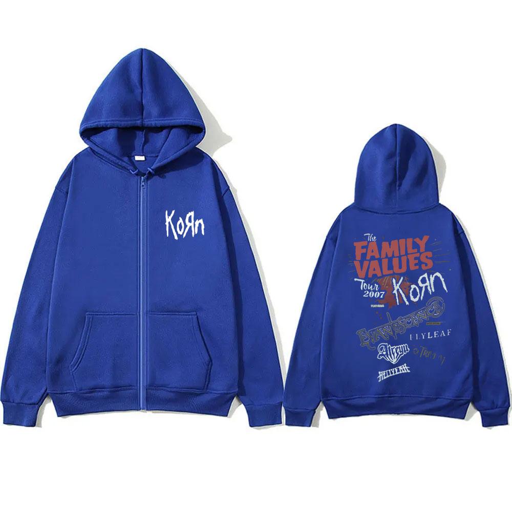 Rock Band Korn The Family Values Tour Zipper Hoodie Male Metal Music Hoodies Men Women Vintage Gothic Oversized Zip Up Jacket