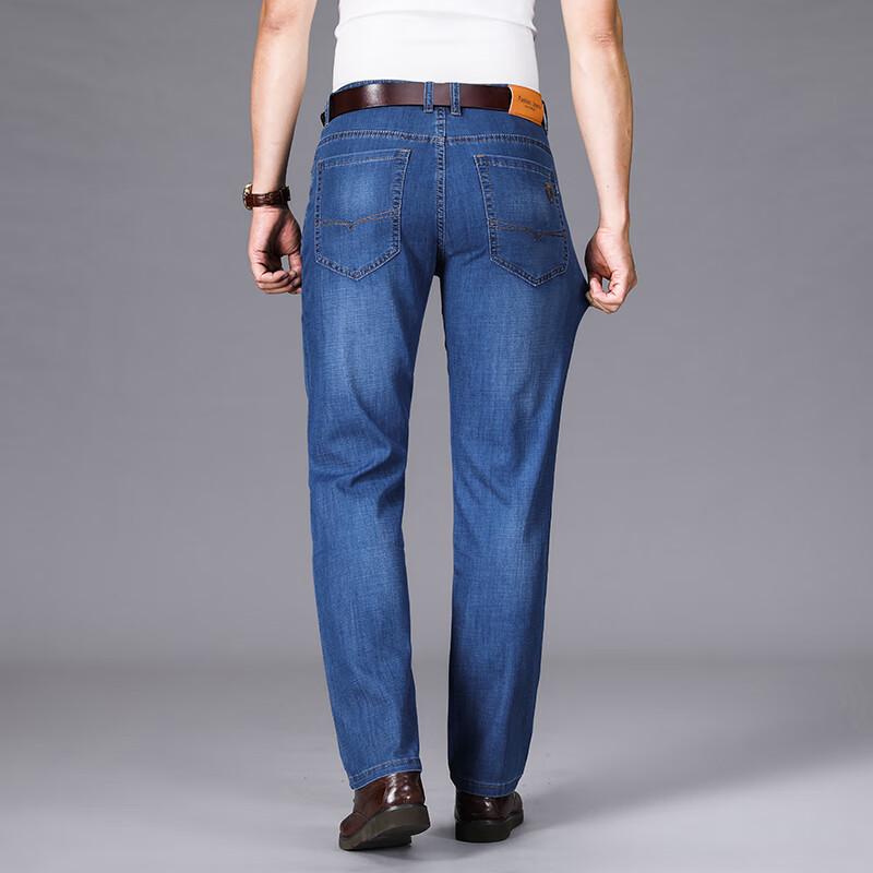 Мужские летние джинсы из эластичного денима свободного прямого кроя
