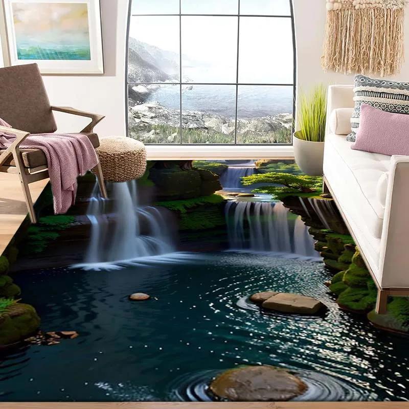 3D Ковер с пейзажем водопада, коврик для пола с изображением природы, нескользящий реалистичный ковер для гостиной, спальни, коридора, креативный домашний декор