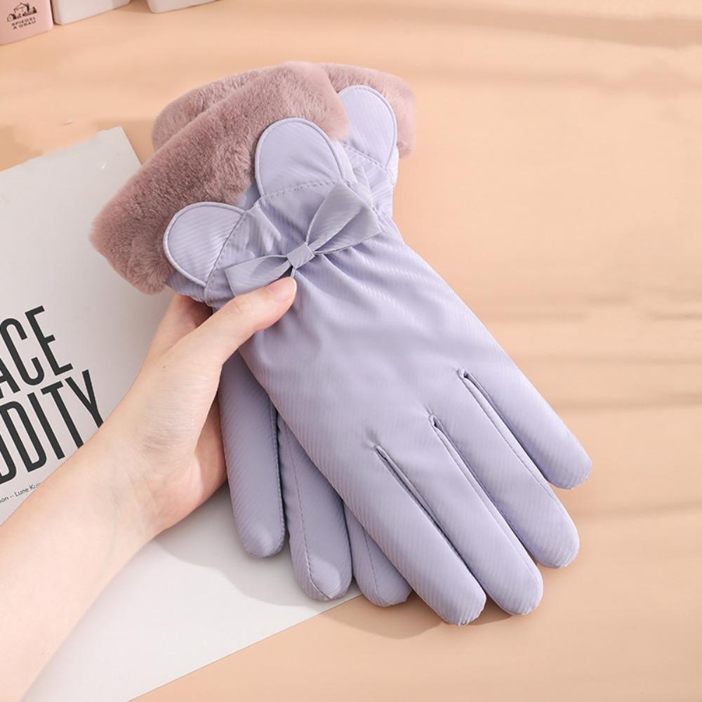 Down Cotton Plush Thickened Gloves Soft Satin Windproof Gloves Cute Ears Finger Mittens  Autumn