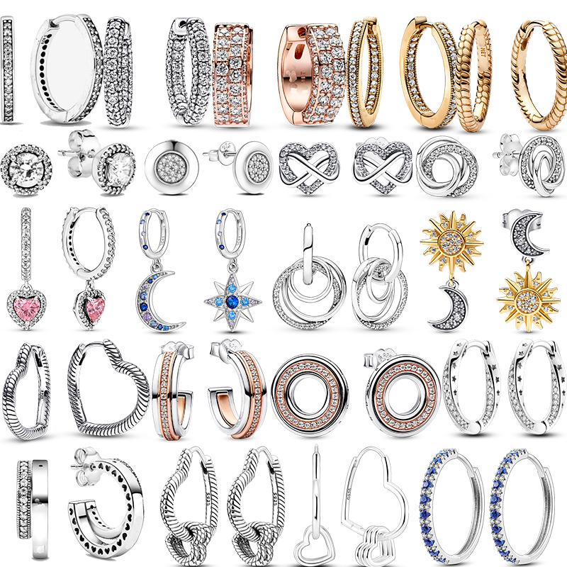 Серьги-кольца Hale SS925 из стерлингового серебра, сердце, семейное дерево, бант, синие серьги-бабочки, подходят для женщин