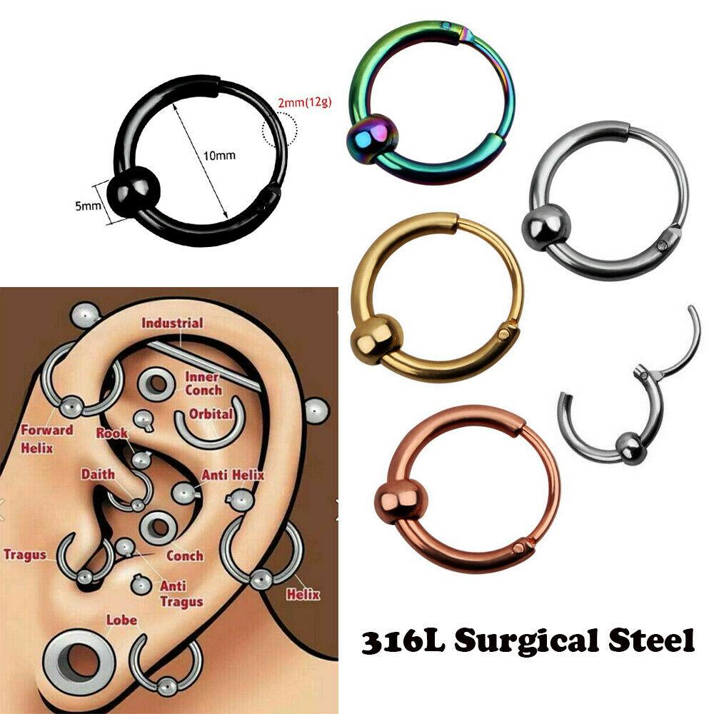 2X Captive Bead Hoop Ring Earring Ear Cartilage Eyebrow Nose Tragus Body Piercing Jewelry