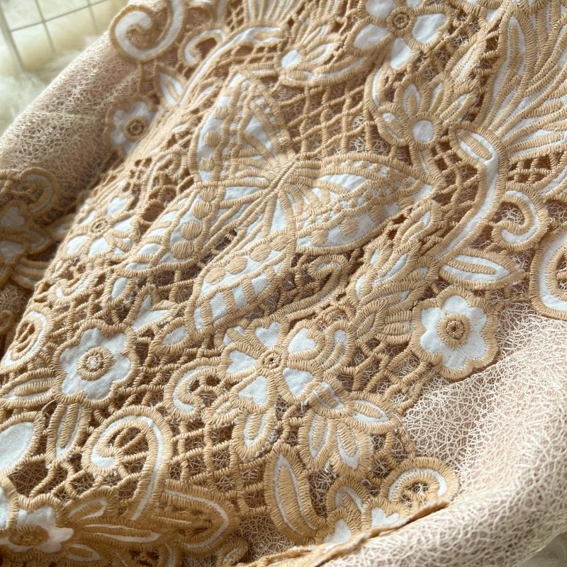 Летнее новое французское ретро роскошное женское платье с вышивкой высокого класса элегантный и элегантный стиль кружевное плиссированное платье дизайн