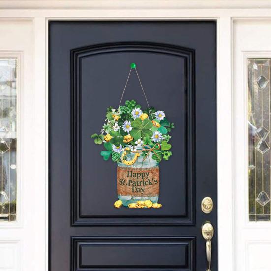St. Patrick's Day Welcome Door Sign Irish Shamrock Top Hat Plaid Paper Door Hanging Sign Front Door Hanger Decoration Decorative Wall Plaque