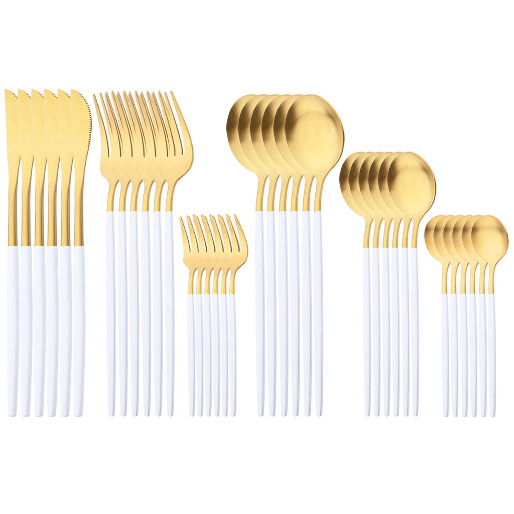 36 шт. Золотая посуда из нержавеющей стали, посуда, набор столовых приборов в западном стиле, ножи, вилка для торта, чайная ложка, столовые приборы, кухонное серебро