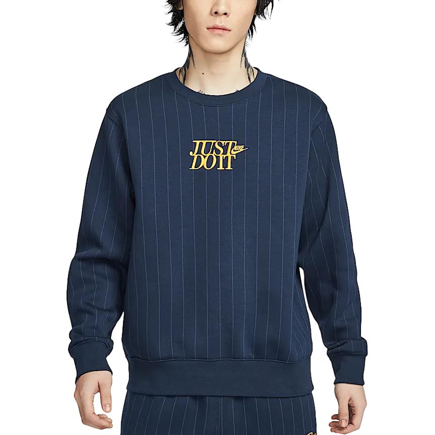 Nike Club FW24 Fleece Lined Crew Neck Pullover Soft Long Sleeved Sweatshirt Men's Obsidian Color/University Gold HJ2158-451