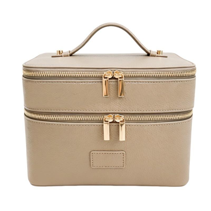 Large Capacity Double-layer Luxury Cosmetic Bag, Portable PU Leather Travel Vanity Case with Top Handle, Multi Partition Makeup Organizer