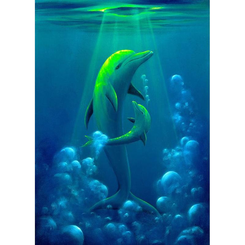 5D DIY Diamond Painting Full Round Animal Dolphin Diamond Embroidery Painting Cross Stitch Kit Home Decoration Rhinestone Gift