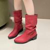 Модная женская обувь 2024 Высокое качество Слипоны Женские ботинки Мода Большой размер Современные ботинки Женские Новые Швы Однотонные До середины икры Сапогиzapatos