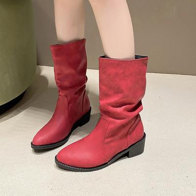 Женская обувь 2024 Высококачественные женские сапоги без застежек Модные большие размеры Современные сапоги Женские новые пошивочные однотонные сапоги до середины икры Zapatos