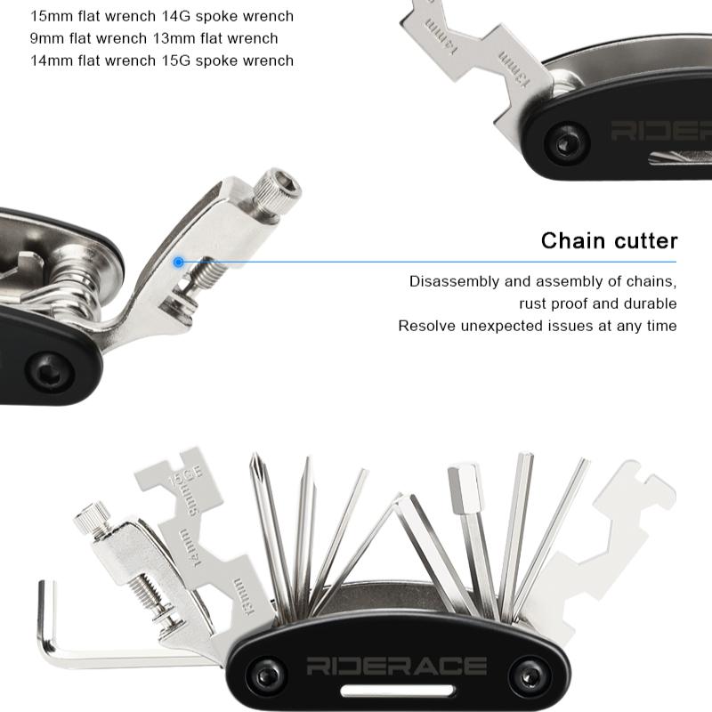 RIDERACE Bike Multi Tool 18 In 1 Portable Chain Splitter Cutter Hex Spoke Wrench Screwdriver Multitool For Bicycle Repair Tools