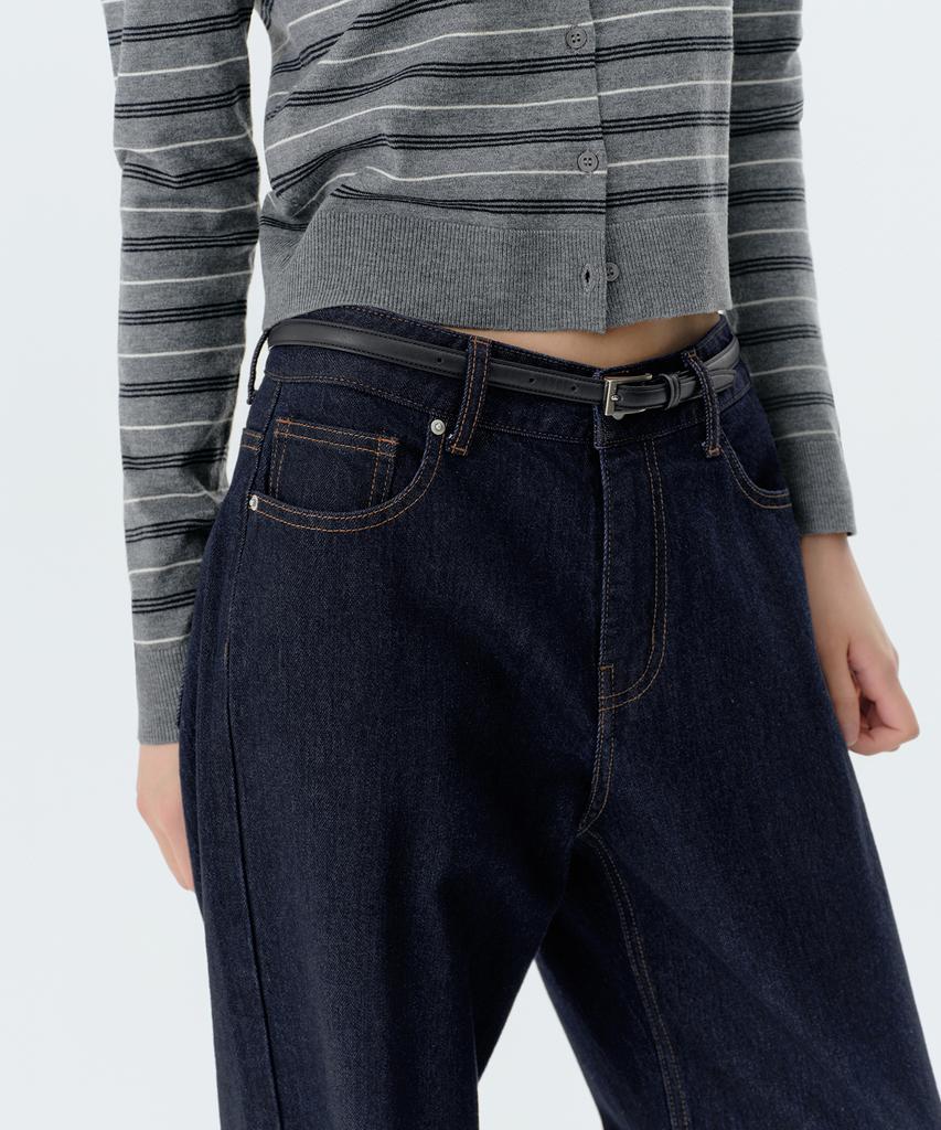 MUSINSA STANDARD WOMAN Женские базовые широкие джинсовые брюки [Глубокий индиго]