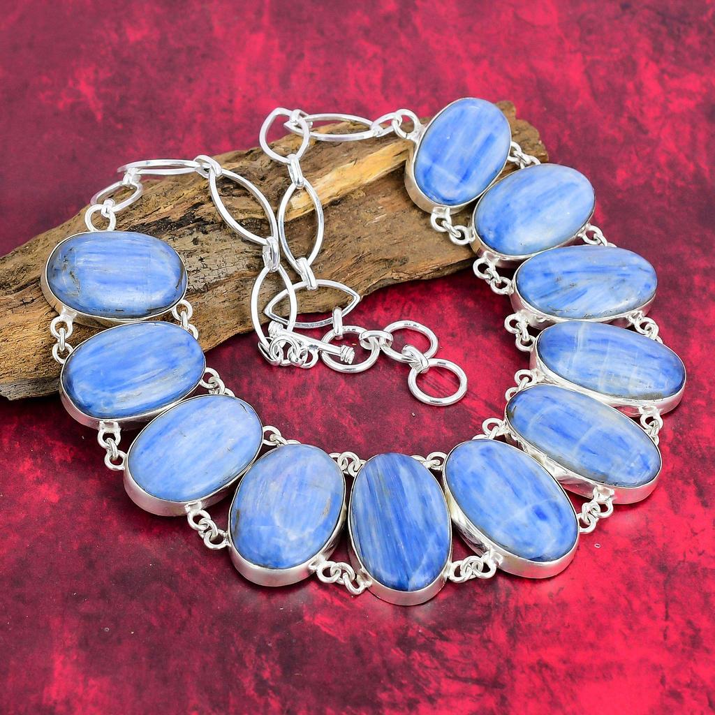 Ювелирные изделия ручной работы с кианитом, комплект ювелирных изделий из стерлингового серебра 925 пробы, красивое ожерелье и браслет, комплект ювелирных изделий для нее, удивительные украшения для подарка