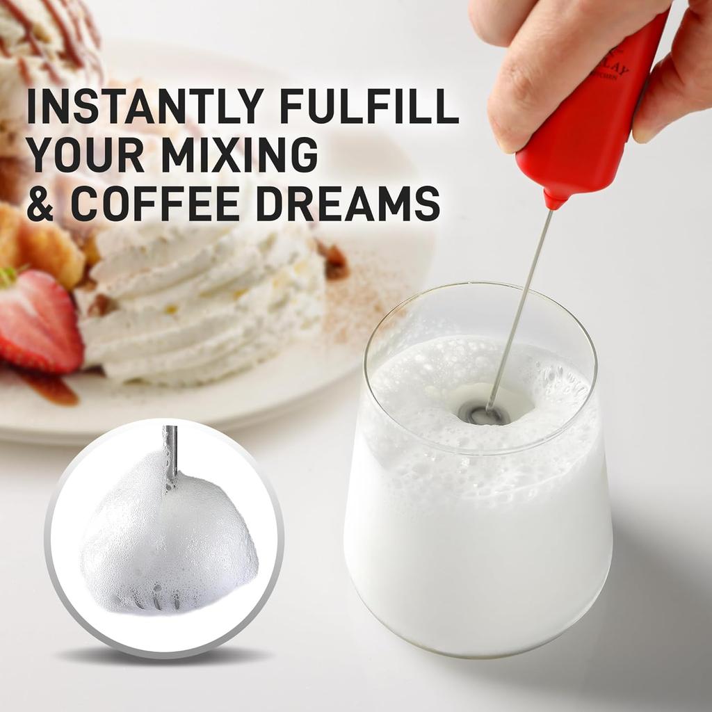 Mini & Mighty Milk Frother Wand – Powerful Handheld Coffee Frother, Battery Operated Drink Mixer – Compact Pocket Size – Detachable Whisk for
