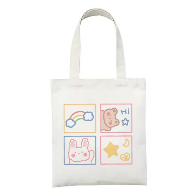 Shopping Bags Women Sweet Kawaii Bear Printed Canvas Daily College Handbag Harajuku Korean Style All-match Female Shopper Bag