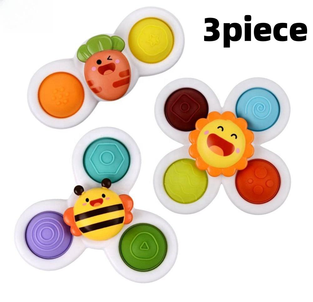 3Pcs Cartoon Insect Fidget Suction Cup Spinner Toy Set Educational Rotating Rattle Baby Bath Toys for Children