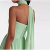 Женские сексуальные модные плиссированные платья с открытой спиной, элегантные простые повседневные зеленые шифоновые вечерние платья с завышенной талией 2025 года, новая женская одежда