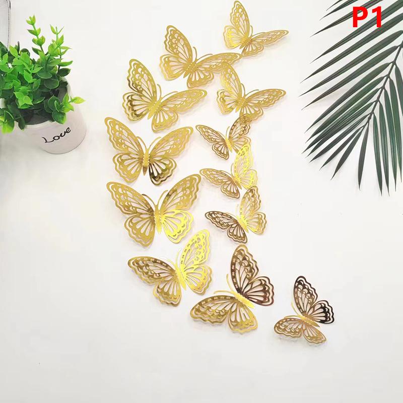 12Pcs 3D Hollow Butterfly Wall Decal Mirror Wall Stickers For Kids Room Home Wall Decoration Fridge Sticker Wedding Party
