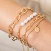 3pcs/set Pearl Gold Medal LOVE Large Chain Multi-layer Adjustable Bracelet