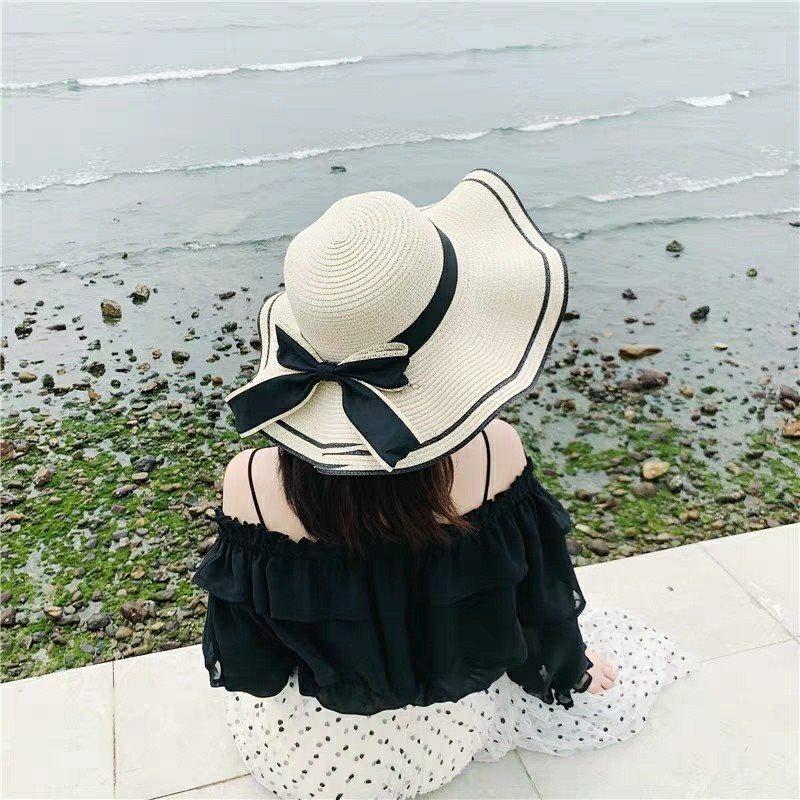 Summer Sun Hat Women Straw Hats Sunshade Panama Cap Fashion Bow Beach Hat Foldable Travel Caps