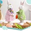 Easter Bunny Figurine Resin Rabbit Statue Holding Flowers/Carrots Spring Tabletop Ornament for Home Office Desk Shelf