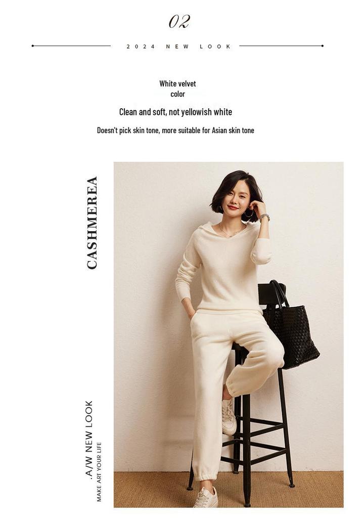 Women's Cashmere Knit Hooded Sweater - Autumn/Winter Loose Fit Pullover