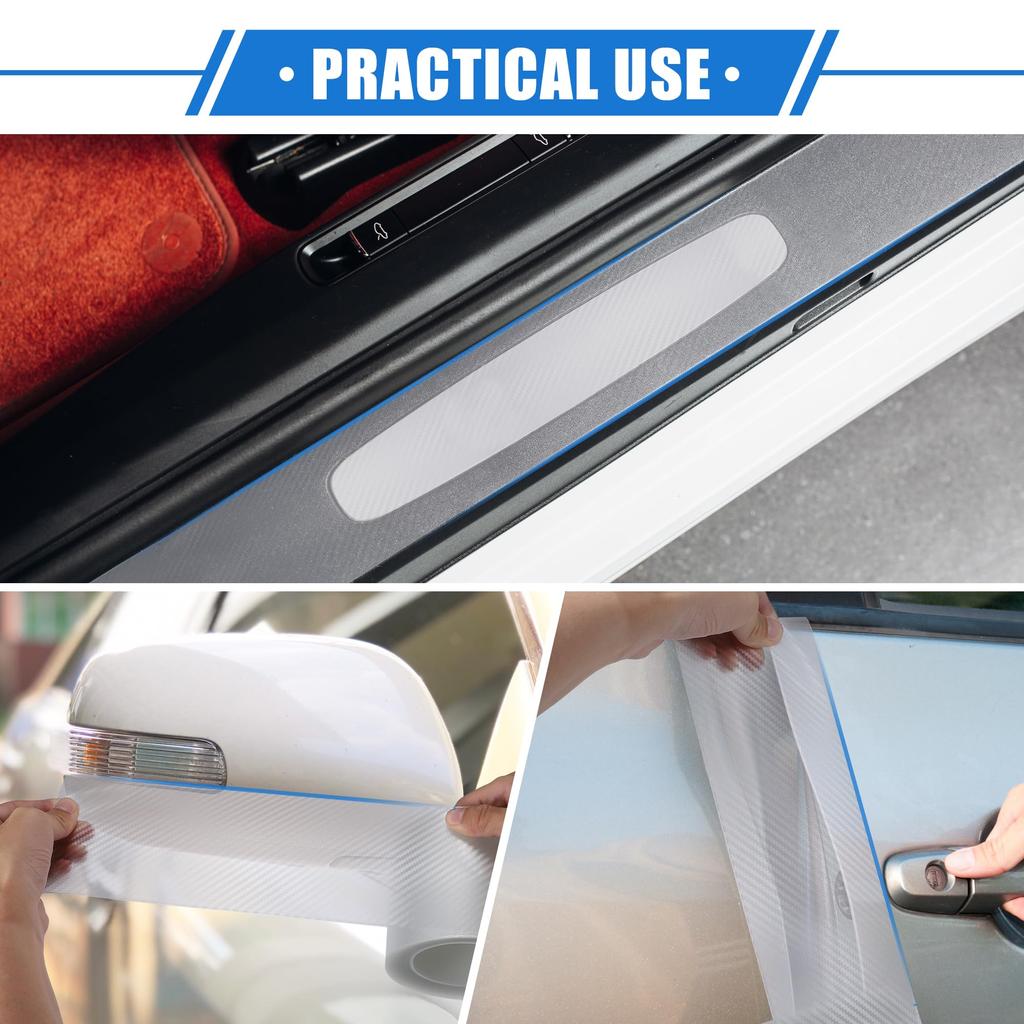 uxcell Car Door Sill Protector Film Carbon Fiber Universal for Acrylic with Scraper Tool Cover, 500x15cm, Pattern, Trucks, SUVs, Anti-Scratch, Clear,