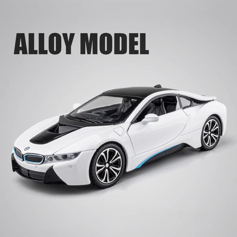 1/24 BMW I8 Supercar Модель автомобиля из сплава Литые металлические игрушечные транспортные средства Звук Свет Моделирование Коллекционные предметы Хобби Детские игрушки Подарки