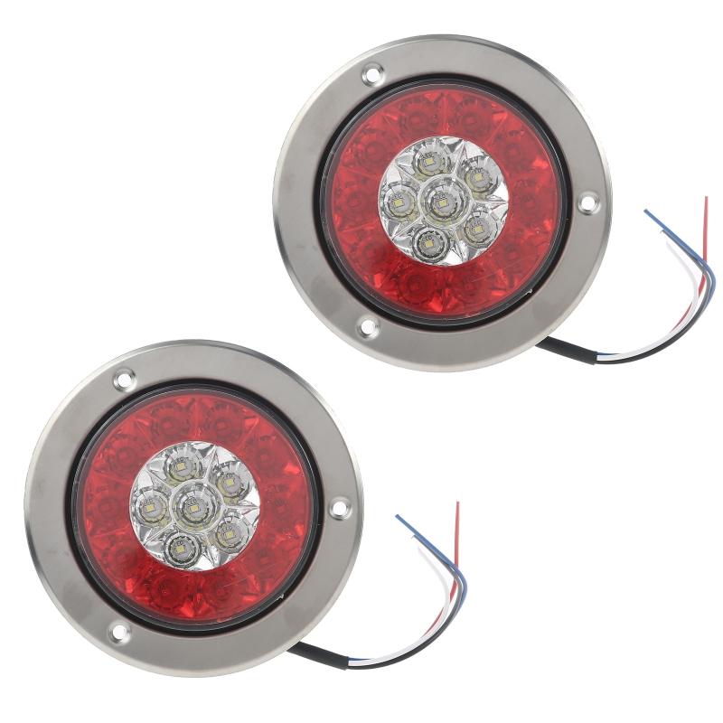 2pcs 12V-24V Car Turn Signal Light Round Rear Brake Lamps 16LEDs Tail Stop Lamp for Truck Trailer RV Caravan MK-127
