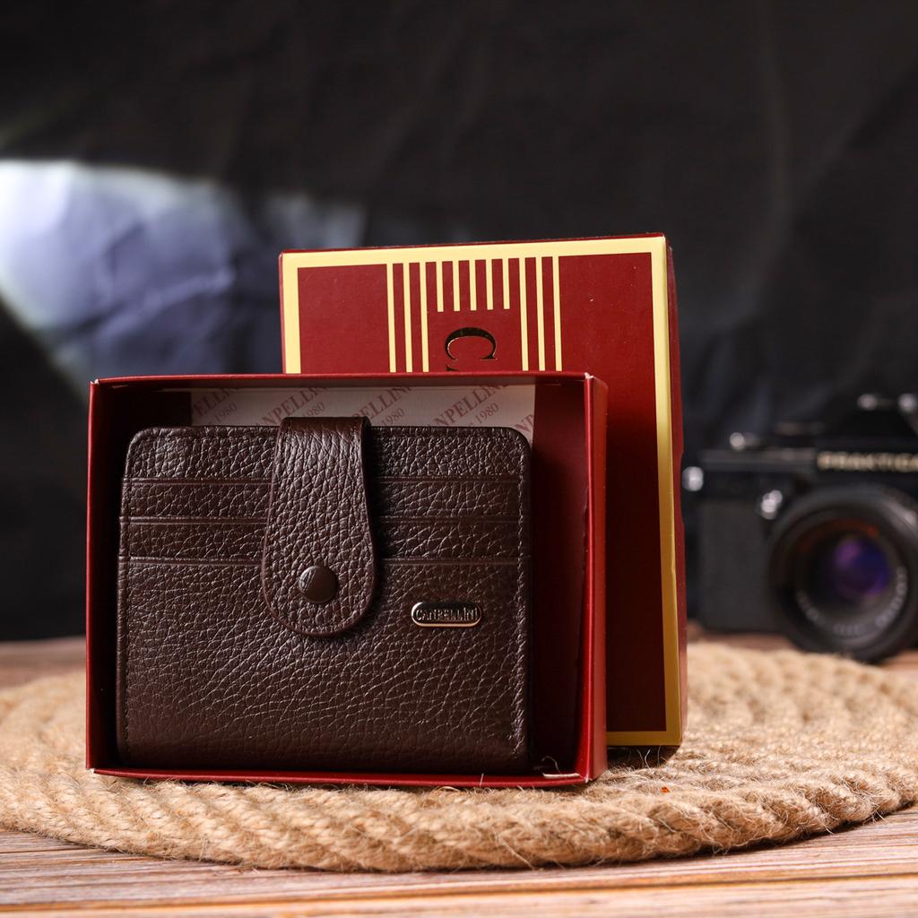 Компактный мужской кошелек из натуральной зернистой кожи CANPELLINI Purse 21686 Коричневый