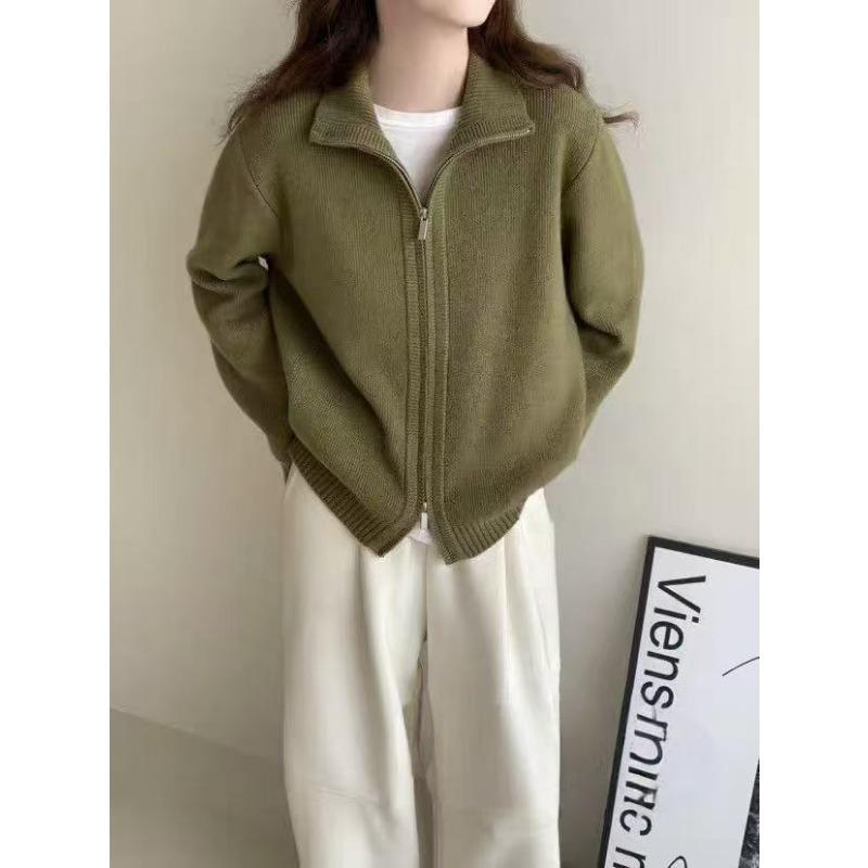 Осень и зима новый свитер на двойной молнии куртка женская толстая с воротником-стойкой повседневный дизайн короткий вязаный кардиган женский