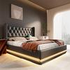 Faux Leather Cover Upholstered Bed USB Type C Charging Padded Headboard App Control Hydraulic Storage Space Bed Bedroom Furniture (without Mattress)