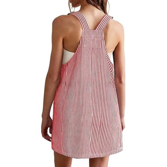 Женское платье на подтяжках с U-образным вырезом, без рукавов, в полоску, мини-платье с карманами, свободного кроя, стройнящий образ, платье для работы и отдыха