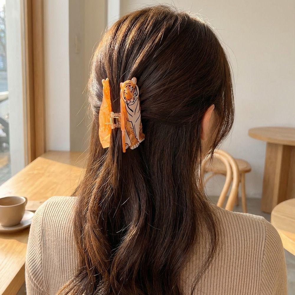 Acrylic Tiger Hair Claw Hairpin Large Shark Clip Personalized Animal Shaped Hair Clip Girls