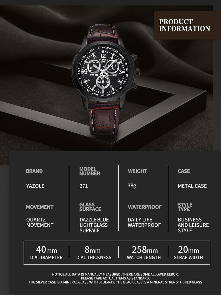 Business Casual Men Watches YAZOLE Brand Luxury Quartz Wristwatch Fashion Luminous Leather Belt Male Clock erkek kol saati