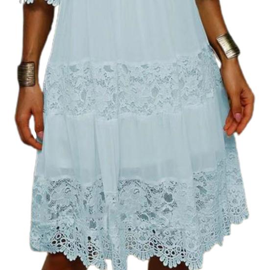 Sling Cold Shoulder Half Sleeve Summer Dress Crochet Embroidery Lace Stitching Mini Dress Female Clothing