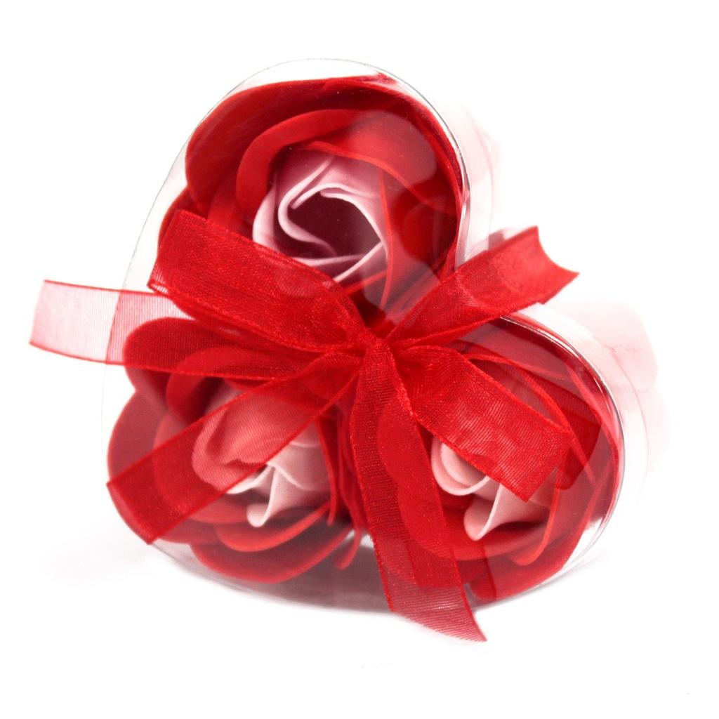 4x Soap Flowers Heart Box Red Roses 3-Pack