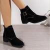 Large Size Ankle Boots for Women Autumn Winter Suede Pointy Toe Chunky Middle Heels Women Shoes Black Brown Short Chelsea Botas