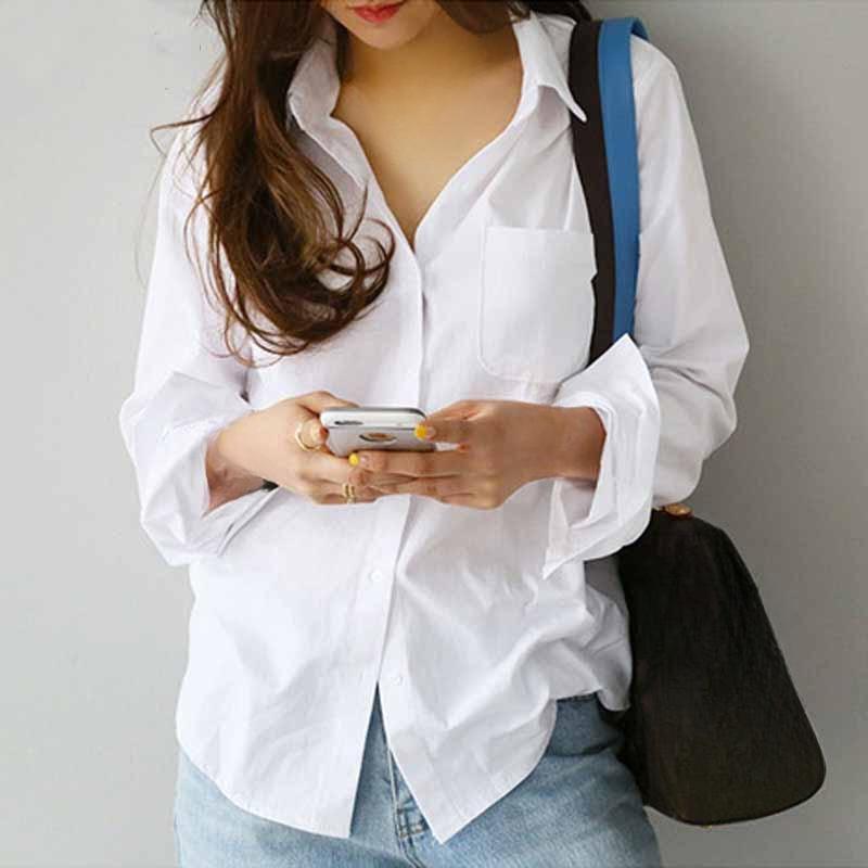 White Women Shirts and Blouses Casual Fashion Turn-down Collar OL Style Korean Office Long Sleeve Tops 4XL Loose Blouses