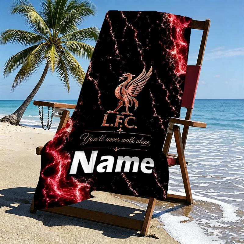 Custom Name Personalized Liverpool F.C Print Beach Towel, for Trip Camping Beach Party Home Decor, Birthday Gift for Family & Friends