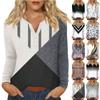 Women's Fashion Casual Printed V-neck Long Sleeve Button Up T-shirt Top