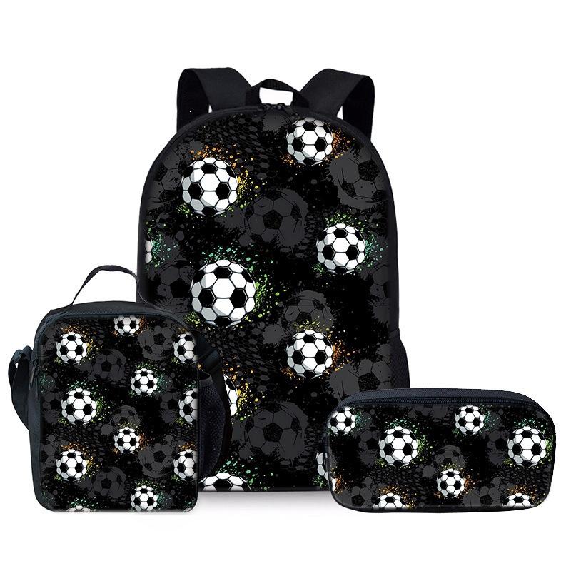 Printed Backpack 3-Piece Set with Lunch Bag and Pencil Case, Large Capacity Student School Bag for Sports Travel