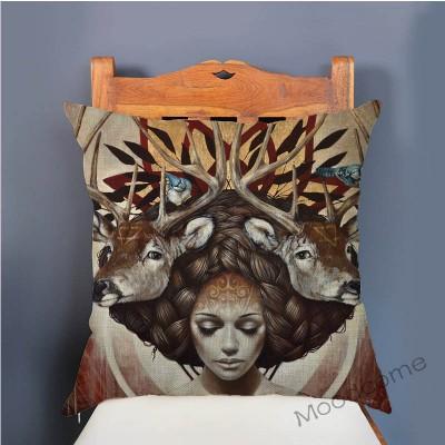 Dreamy Beautiful Scene Goddness Girl With Wild Animals Floral Home Decorative Sofa Pillow Case Modern Art Linen Cushion Cover