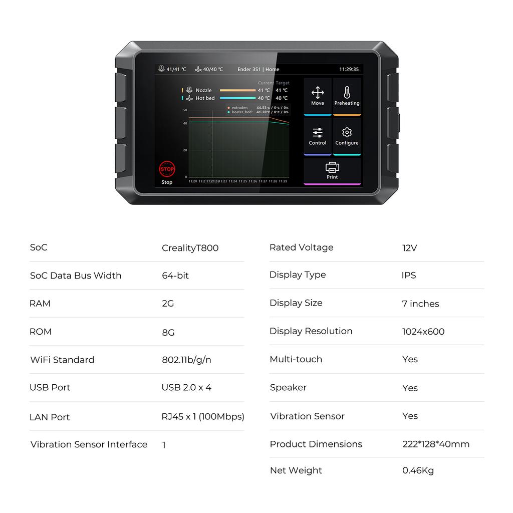 Creality 3D Sonic Pad для 3D-принтера FDM с несколькими интерфейсами Сенсорный экран 7 дюймов ОЗУ 2 ГБ ПЗУ 8 ГБ