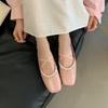 French Literary Pearl Mary Jane Shoes Women's Cross Belt Shallow Mouth Flat Bottom Small Leather Shoes One Pedal Single Shoes