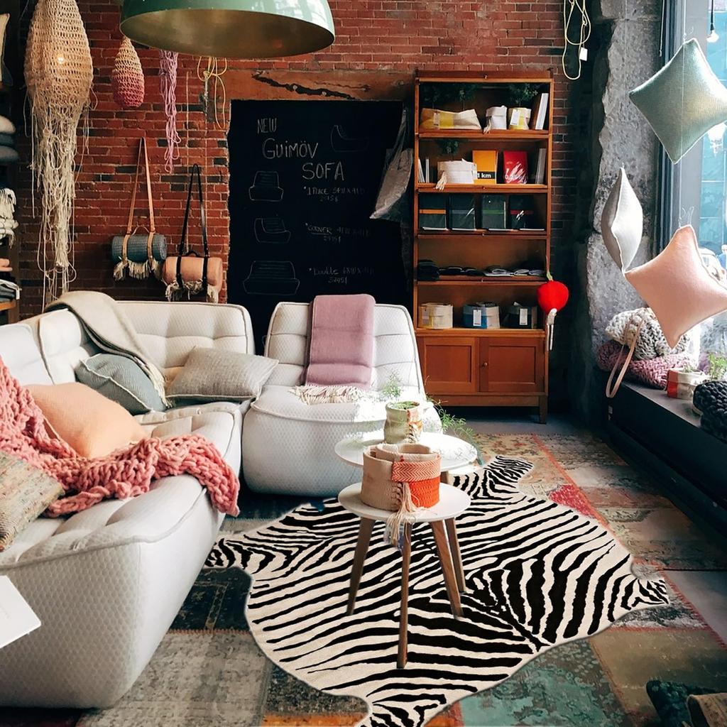 Townssilk Zebra Carpet, Animal Print Faux Fur Carpet, 4x4.6 Feet, Home Rug…